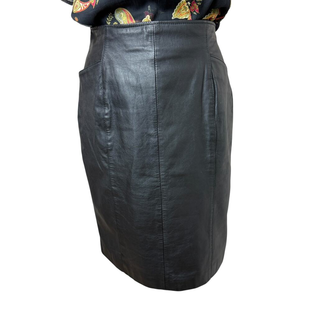 Vintage Wilsons Leather Pencil Skirt Midi Black Size 10 Y2K 90s Office Chic Goth - Picture 2 of 13
